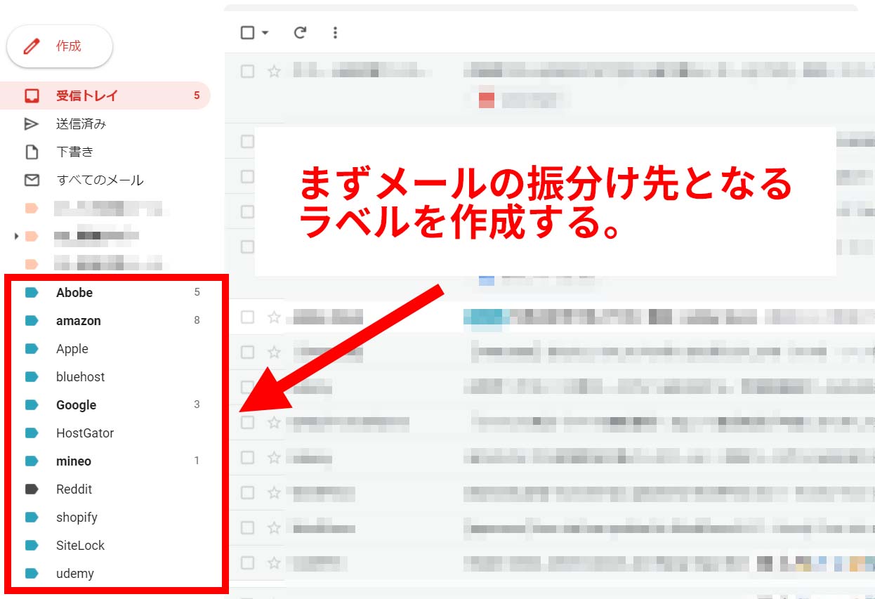 gmail ラベル作成