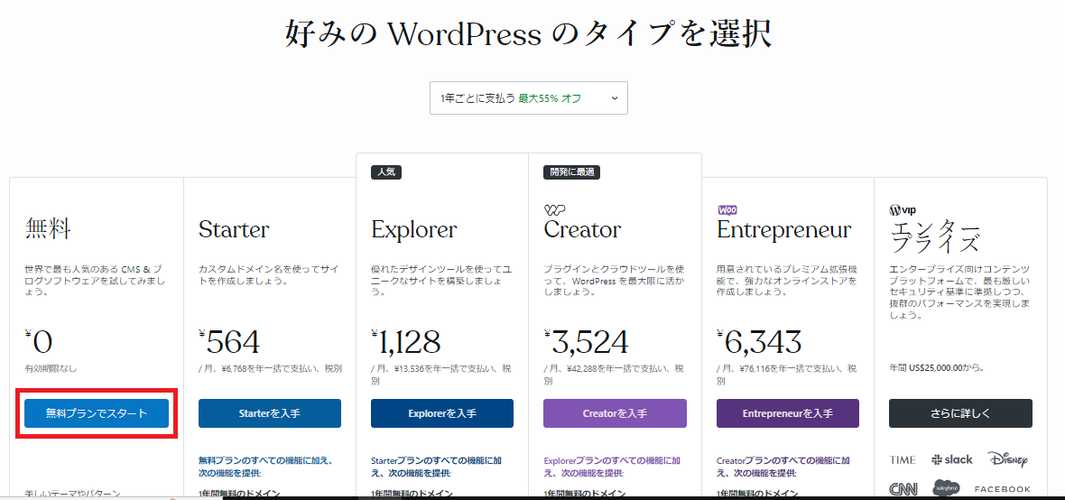 wordpress.com プラン選択